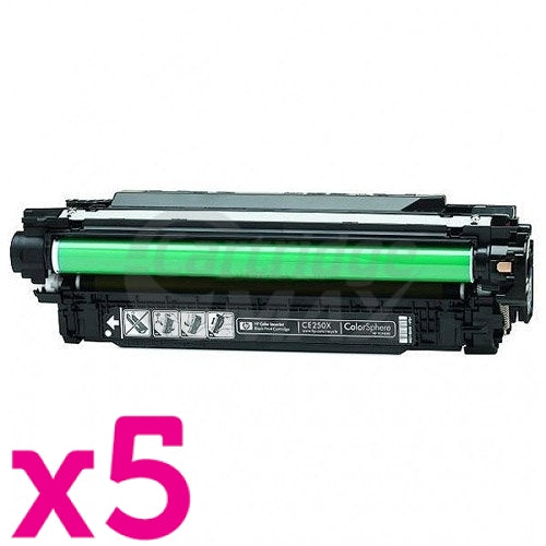 5 x HP CE250X (504X) Generic Black Toner Cartridge - 10,500 Pages