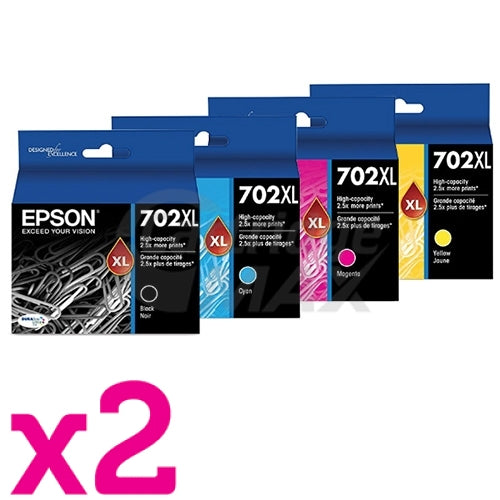 8 Pack Epson 702XL Original High Yield Inkjet Cartridges Combo [2BK,2C,2M,2Y]