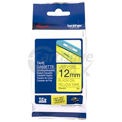 Brother TZe-631 Original 12mm Black Text on Yellow Laminated Tape - 8 meters