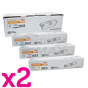 2 sets of 4 Pack OKI Original C310DN / C330DN / MC361 / MC362DN / C331DN Toner Cartridges (44469805-44469755)