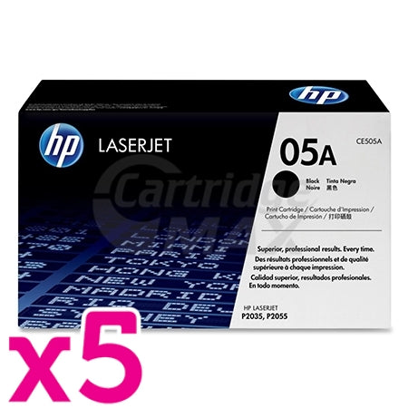 5 x HP CE505A (05A) Original Black Toner Cartridge - 2,300 Pages