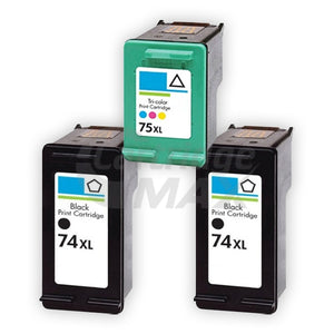 3 Pack HP 74XL + 75XL Generic Inkjet Cartridges CB336WA + CB338WA [2BK,1CL]