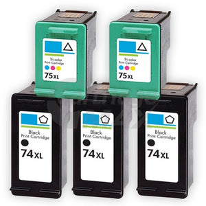 5 Pack HP 74XL + 75XL Generic Inkjet Cartridges CB336WA + CB338WA [3BK,2CL]