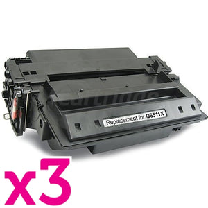 3 x HP Q6511X (11X) Generic Black Toner Cartridge - 12,000 Pages (High Yield of HP Q6511A (11A))