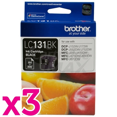3 x Original Brother LC-131BK Black Ink Cartridge - 300 Pages [3BK]