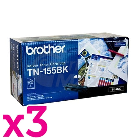 3 x Brother TN-155BK Original Black Toner Cartridge - 5,000 pages (TN155 is High Capacity Version of TN150)
