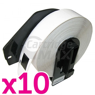 10 x Brother DK-11203 Generic Black Text on White Die-Cut Paper Label Roll 17mm x 87mm - 300 labels per roll