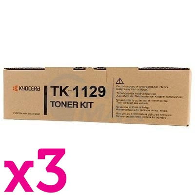 3 x Original Kyocera TK-1129 Black Toner Kit FS-1061DN, FS-1325MFP