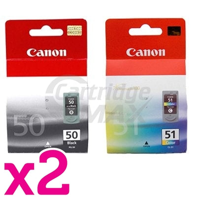 4 Pack Canon PG-50 CL-51 Original Inkjets [2BK,2C]