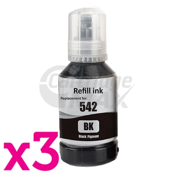 3 x Epson T542 Generic Black Ink Bottle C13T06A192 - 127ml