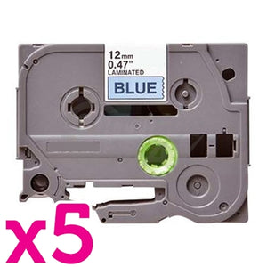 5 x Brother TZe-531 Generic 12mm Black Text on Blue Laminated Tape - 8 meters