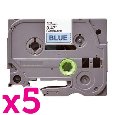 5 x Brother TZe-531 Generic 12mm Black Text on Blue Laminated Tape - 8 meters