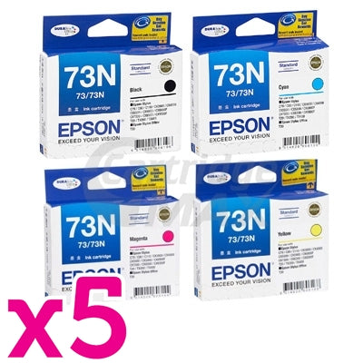 20 Pack Epson Original T0731-T0734 [73N] Series Ink Cartridges [5BK,5C,5M,5Y]