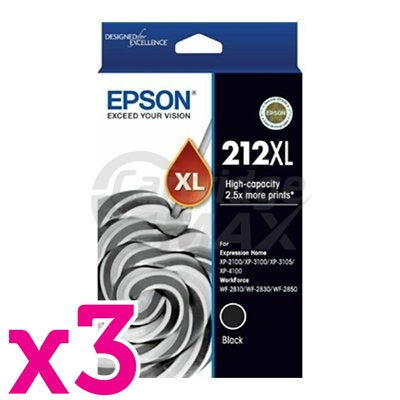 3 x Epson 212XL Original Black High Yield Ink Cartridge C13T02X192