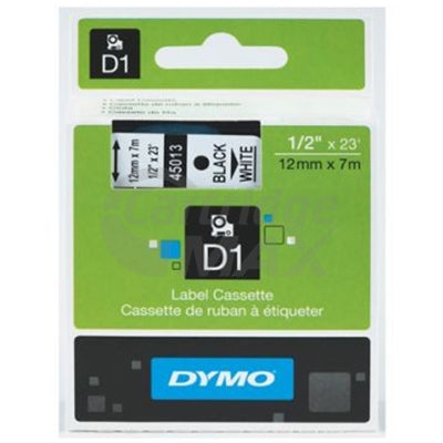Dymo SD45013 / S0720530 Original 12mm Black Text on White Label Cassette - 7 meters
