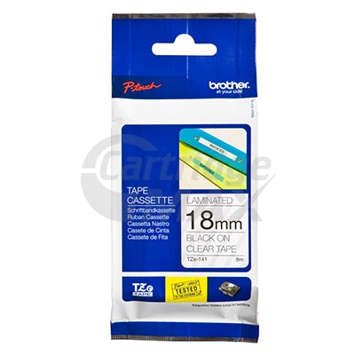 Brother TZe-141 Original 18mm Black Text on Clear Laminated Tape - 8 meters