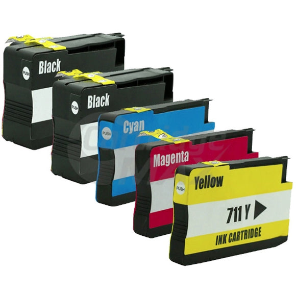 5 Pack HP 711 Generic Inkjet Cartridges [2BK,1C,1M,1Y]