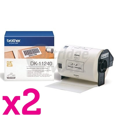 2 x Brother DK-11240 Original Black Text on White 102mm x 51mm Die-Cut Paper Label Roll - 600 labels per roll