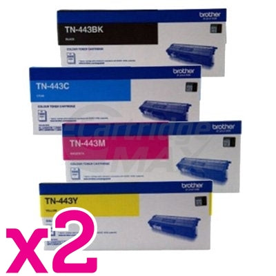 2 Sets of 4-Pack Brother TN-443 Original Toner Combo [2BK,2C,2M,2Y]