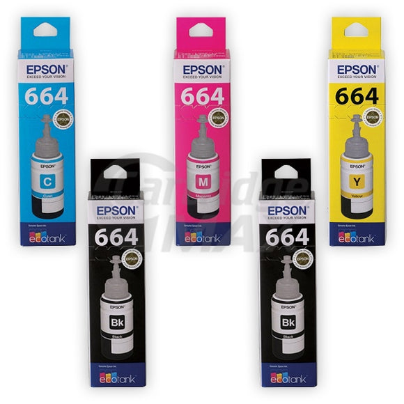 5-Pack Original Epson T664 EcoTank Ink Bottles [2BK+1C+1M+1Y]