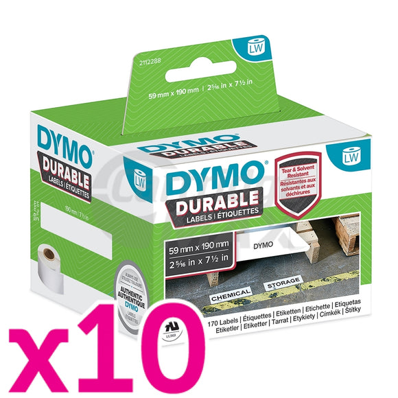 10 x Dymo 1933087 Original Durable Industrial White Label Roll 59mm x 190mm - 170 labels per roll