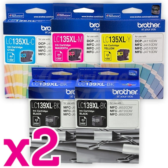 10 Pack Original Brother LC-139XL/LC-135XL High Yield Ink Combo [4BK+2C+2M+2Y]