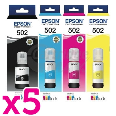 20-Pack Original Epson T502 EcoTank Ink Bottles [5BK+5C+5M+5Y]