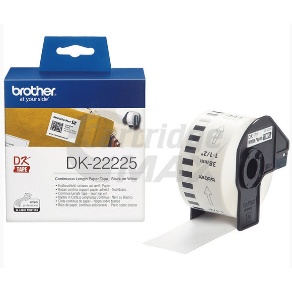 Brother DK-22225 Original Black Text on White Continuous Paper Label Roll 38mm x 30.48m
