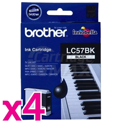 4 x Original Brother LC-57BK Black Ink Cartridge - 500 pages each