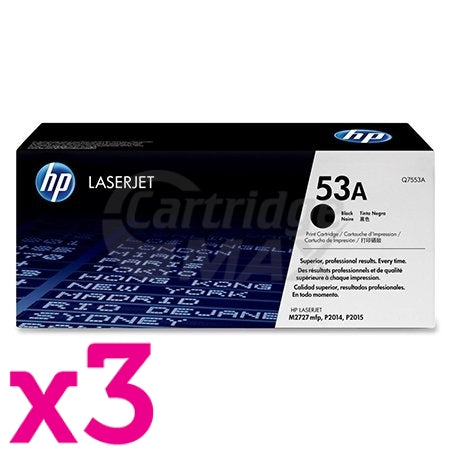 3 x HP Q7553A (53A) Original Black Toner Cartridge - 3,000 Pages