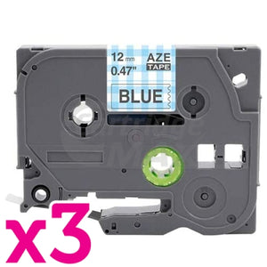 3 x Brother TZe-MPBP36 Generic 12mm Grey on Blue Plaid Laminated Tape - 4 metres