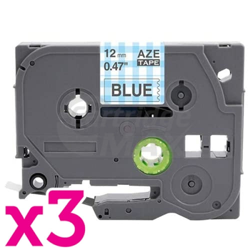 3 x Brother TZe-MPBP36 Generic 12mm Grey on Blue Plaid Laminated Tape - 4 metres