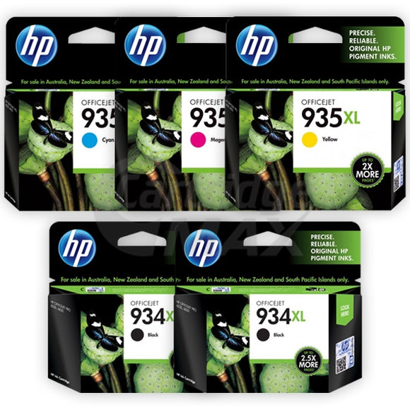 5 Pack HP 934XL + 935XL Original High Yield Inkjet Cartridges C2P23AA - C2P26AA [2BK,1C,1M,1Y]