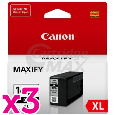 3 x Canon PGI-1600XLBK Original Black High Yield Ink Cartridge