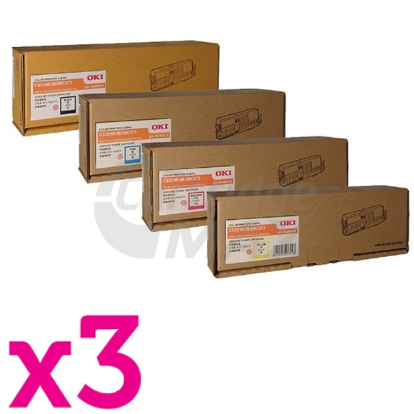 3 Sets of 4 Pack OKI C532DN / MC573DN Original Toner Combo (46490612-46490609)