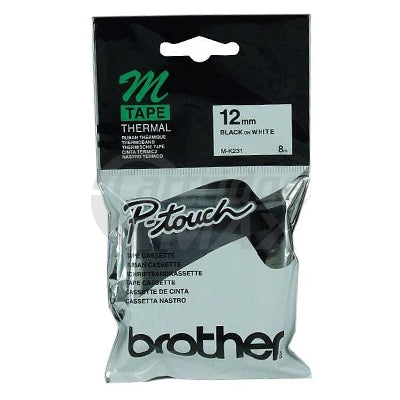 Brother M-K231 Original 12mm Black Text on White Tape - 8 meters