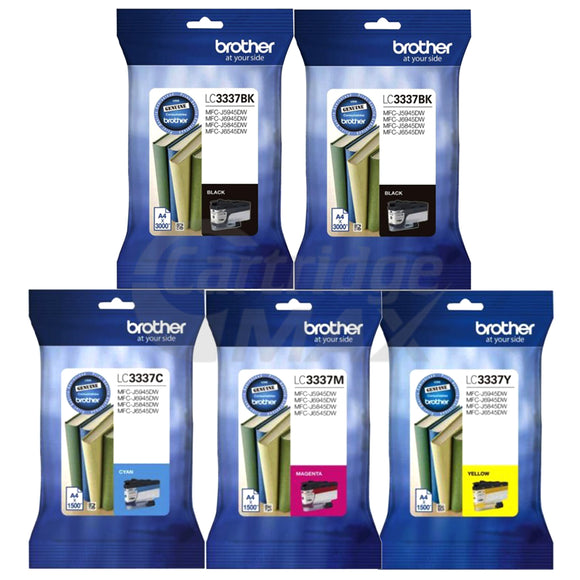 5 Pack Brother LC-3337 Original High Yield Ink Cartridge Combo [2BK, 1C, 1M, 1Y]