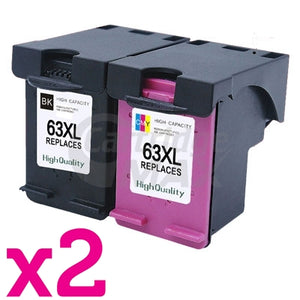 4 Pack HP 63XL Generic High Yield Inkjet Cartridges F6U64AA + F6U63AA [2BK,2CL]