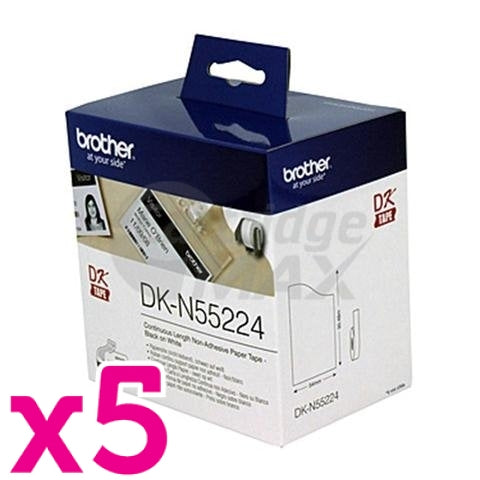 5 x Brother DK-N55224 Original Black Text on White Continuous Paper Label Roll Non-Adhesive 54mm x 30.48m