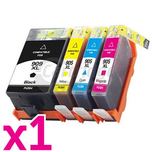 4 Pack HP 909XL BK & 905XL C,M,Y Generic High Yield Inkjet Combo T6M21AA, T6M05AA, T6M09AA, T6M13AA [1BK,1C,1M,1Y]