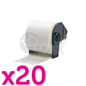 20 x Brother DK-22205 Generic Black Text on White Continuous Paper Label Roll 62mm x 30.48m