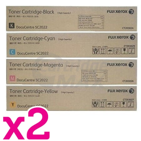 2 Sets of 4 Pack Fuji Xerox DocuCentre SC2022 Original Toner Cartridge Combo CT203024 - CT203027 [2BK,2C,2M,2Y]