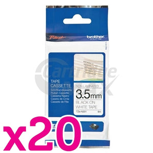 20 x Brother TZe-N201 Original 3.5mm Black Text on White Tape - 8 metres
