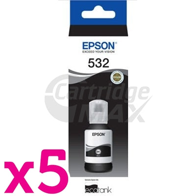5 x Original Epson T532 EcoTank Black Ink Bottle C13T03J192