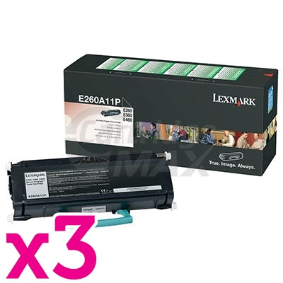 3 x Lexmark E260 / E360 / E460 Original Toner Cartridge (E260A11P)