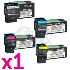 4 Pack Lexmark Original C544 / X544 Extra High Yield Toner Cartridges - BK 6,000 pages & CMY