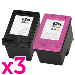 6 Pack HP 62XL Generic High Yield Inkjet Cartridges C2P05AA + C2P07AA [3BK,3CL]