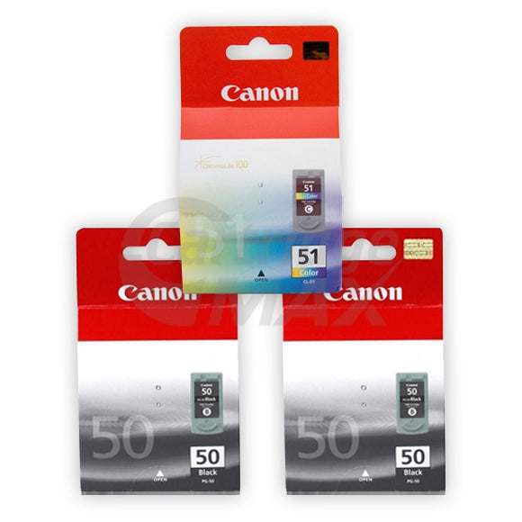 3 Pack Canon PG-50 CL-51 Original Inkjets [2BK,1C]