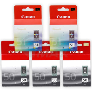 5 Pack Canon PG-50 CL-51 Original Inkjets [3BK,2C]
