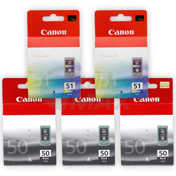 5 Pack Canon PG-50 CL-51 Original Inkjets [3BK,2C]